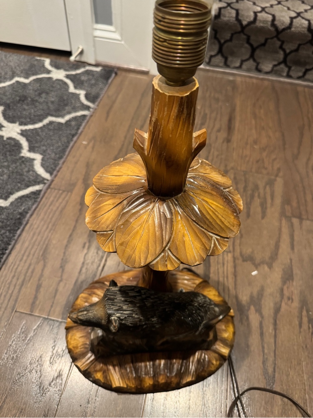 Vintage Black Forest Style Carved Wood Wild Boar Lamp Approx 19in
